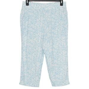 Land N Sea Pants Crop Linen Floral Pull On High Rise Cottage Coastal Blue Medium